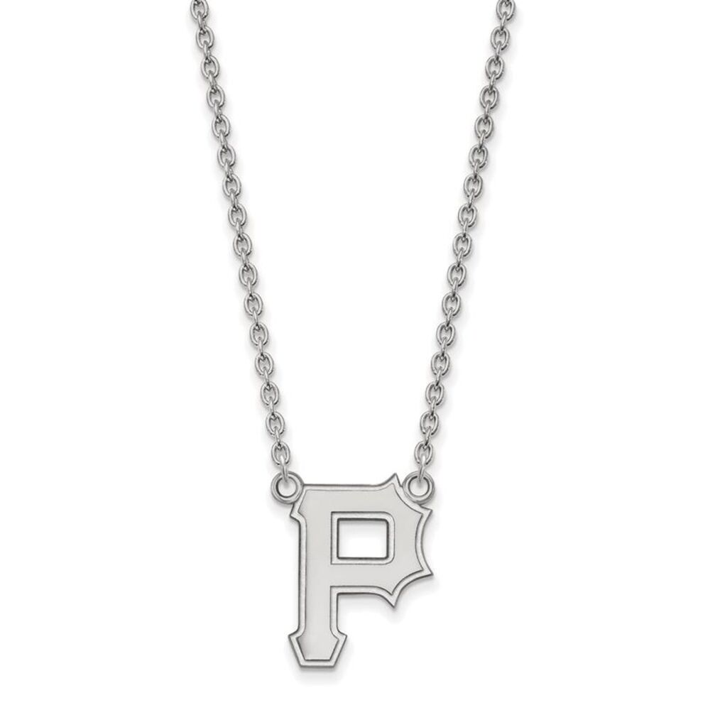 10K White Gold MLB Pittsburgh Pirates Large Letter P Necklace, 18 Inch